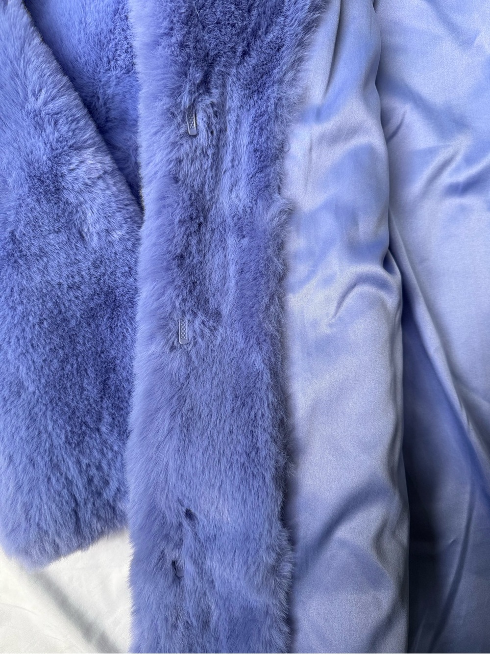 Donna Salyers Fabulous Furs Faux Fur Coat L Periwinkle Blue Plush Oversized - Picture 10 of 16